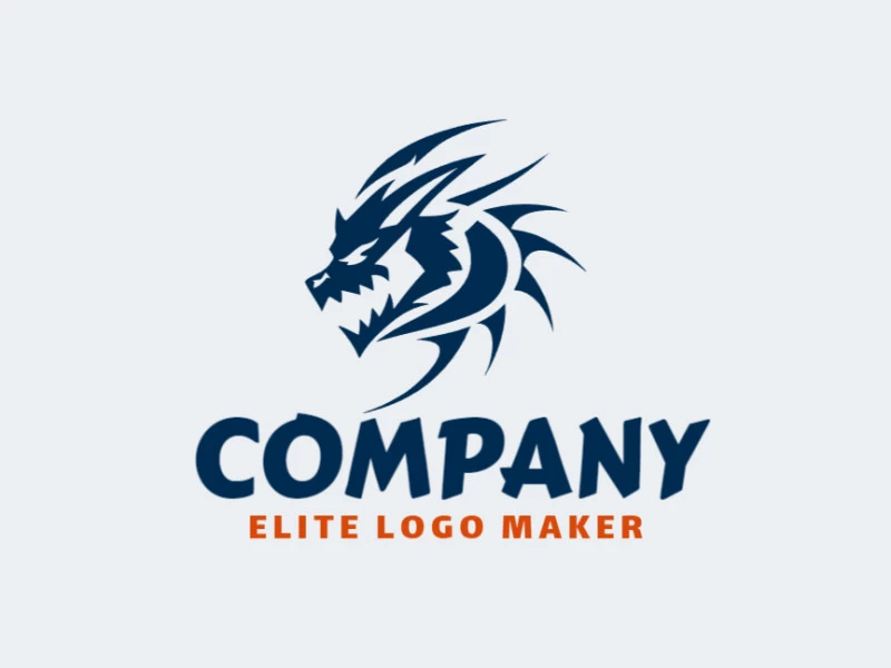 Vector logo in the shape of a dragon with a mascot design and dark blue color.