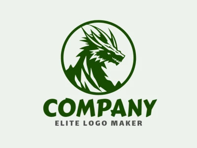 Logo is available for sale in the shape of a dragon with a circular design and dark green color.