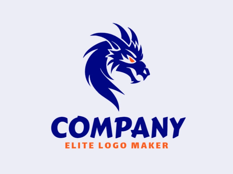 Create a vectorized logo showcasing a contemporary design of a Dragon head and mascot style, with a touch of sophistication with orange and dark blue colors.