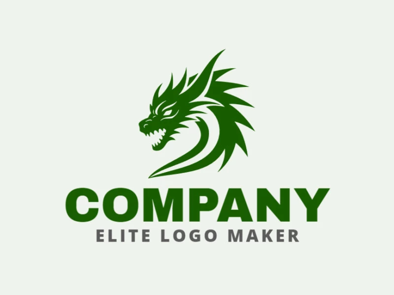 Template logo in the shape of a Dragon head with mascot design and dark green color.