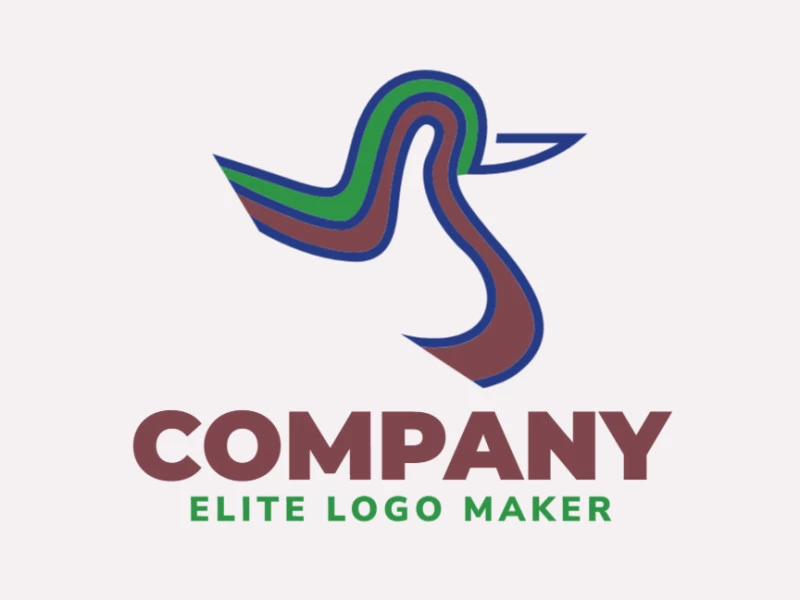 Animal logo design with the shape of a duck composed of abstract shapes and lines with brown, black and green colors.