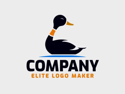 Logo template for sale in the shape of a duck, the colors used were blue, orange, and black.