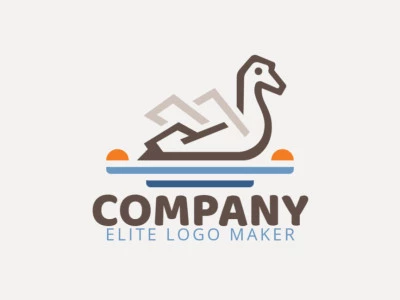 Animal logo design in the shape of a duck composed of stylized shapes with blue, brown, and orange colors.