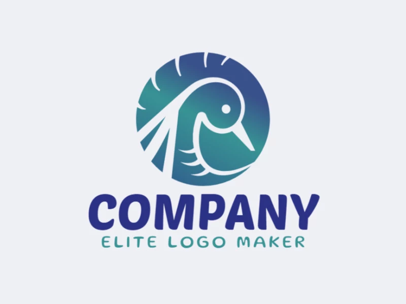 Elegant logo with abstract shapes forming a duck with gradient design with blue and green colors.