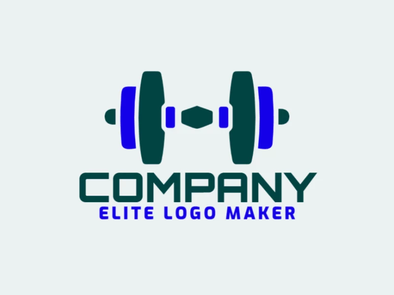 Minimalist logo with a refined design forming a dumbbell, the colors used were blue and dark green.