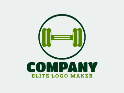 Create a vectorized logo showcasing a contemporary design of a dumbbell and minimalist style, with a touch of sophistication with green and dark green colors.