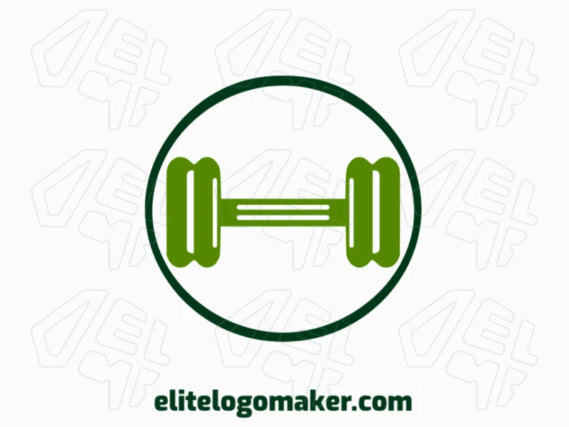 Create a vectorized logo showcasing a contemporary design of a dumbbell and minimalist style, with a touch of sophistication with green and dark green colors.