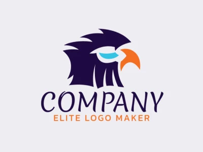 Vector logo in the shape of an eagle with abstract design with blue and orange colors.