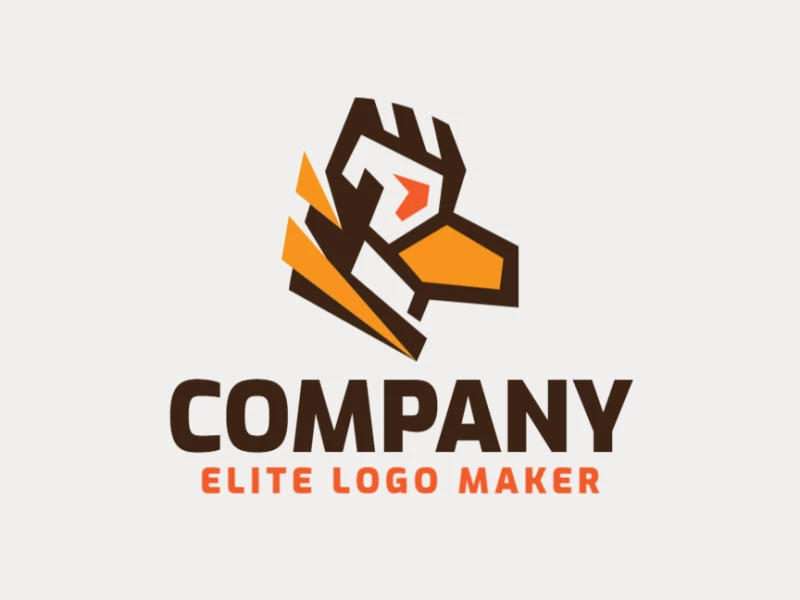 Minimalist logo in the shape of an eagle composed of abstract shapes and refined design, the colors used in the logo are brown, orange, and yellow.