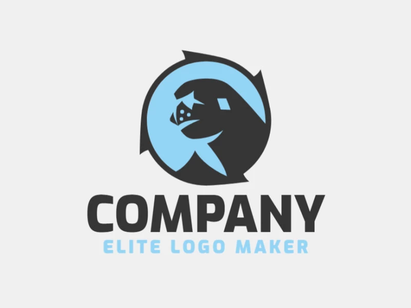 Animal logo design composed of a circle and abstract shapes forming an earless seal with blue and black colors.