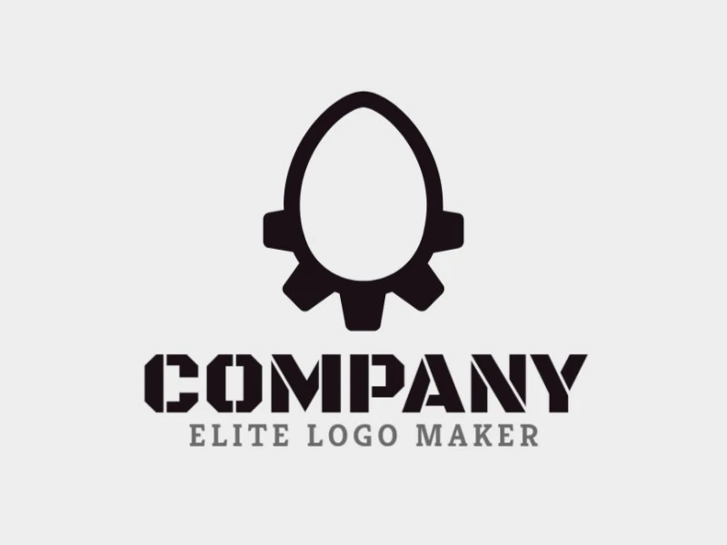 Logo available for sale in the shape of an egg combined with gear, with minimalist style and black color.