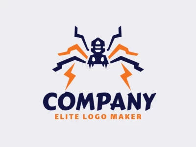 Abstract logo with the shape of a spider combined with lightning bolts with orange and blue colors.