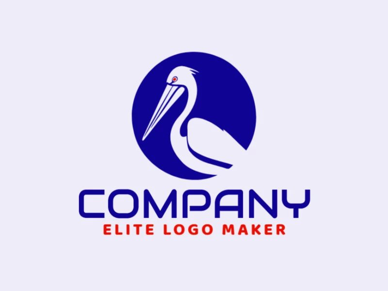 Create a vector logo for your company in the shape of an elegant pelican with a circular style, the colors used were orange and dark blue.