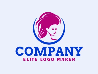 A minimalist depiction of an elegant woman in regal purple and deep blue, creating a sophisticated logo.