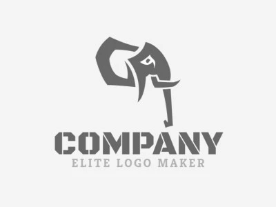 Creative logo in the shape of an elephant with a memorable design and abstract style, the color used is grey.