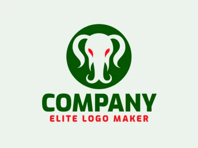 Create a logo for your company in the shape of an elephant combined with an alien with abstract style with green and red colors.