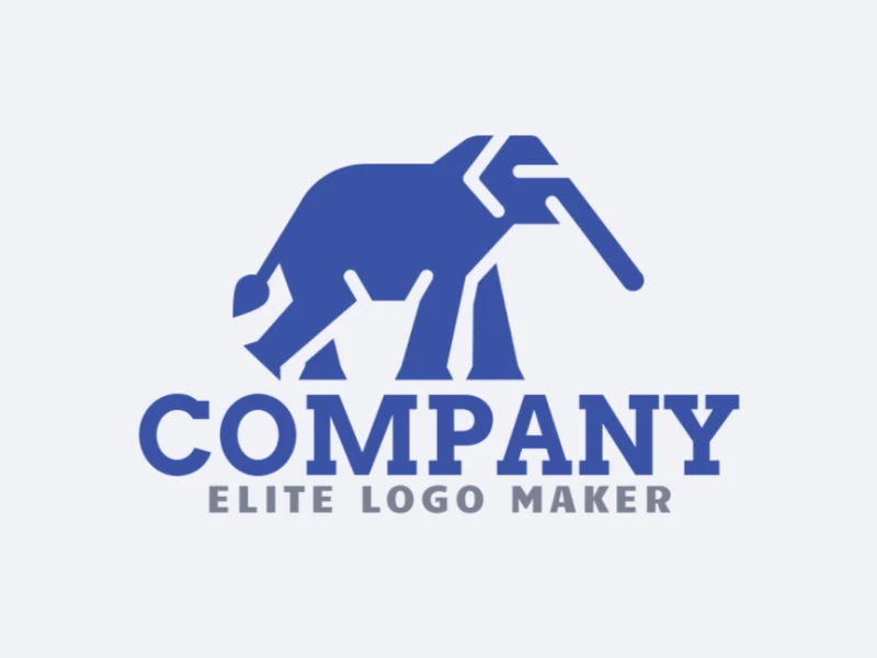 Animal logo design with the shape of an elephant composed of abstracts shapes with blue and gray colors.