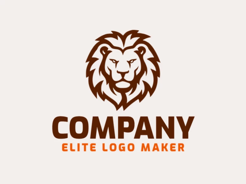 The creative logo is in the shape of an evil lion with a memorable design and abstract style, the color used is dark brown.