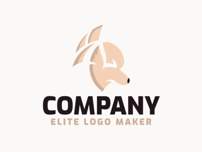 Animal company logo in the shape of a fierce dog composed of abstracts shapes with beige colors.