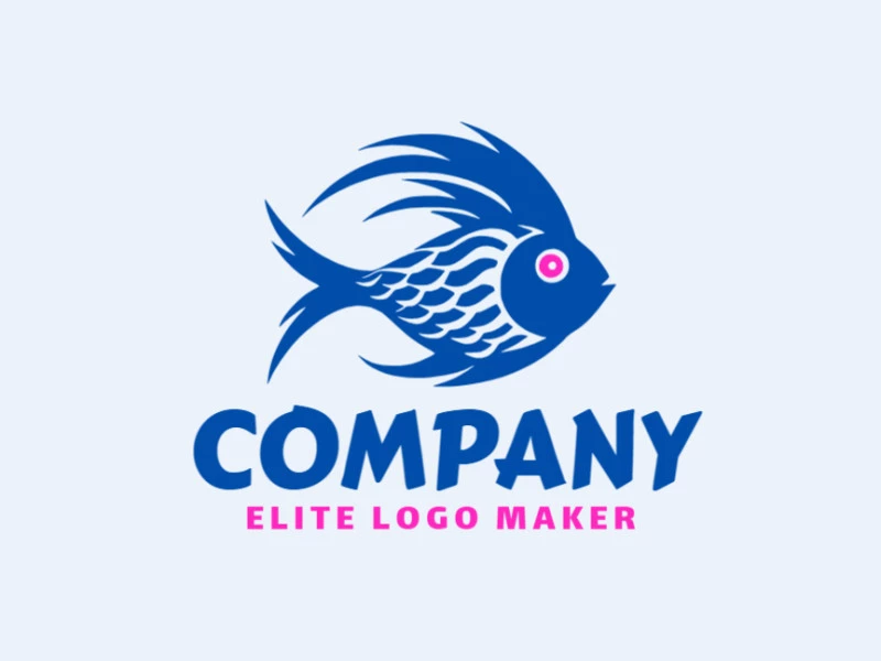 Professional logo in the shape of a fish with a simple style, the colors used were pink and dark blue.