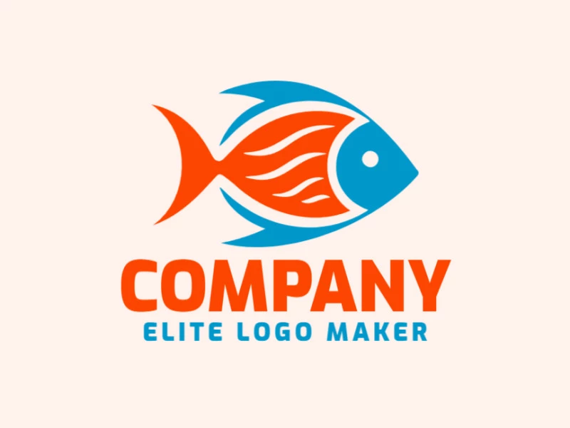 Vector logo in the shape of a fish with a pictorial design with blue and orange colors.