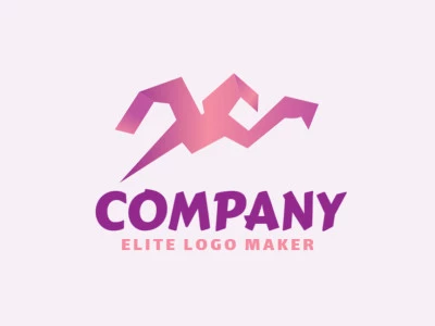 Gradient logo design composed of abstract shapes forming a flamingo flying with purple and pink colors.