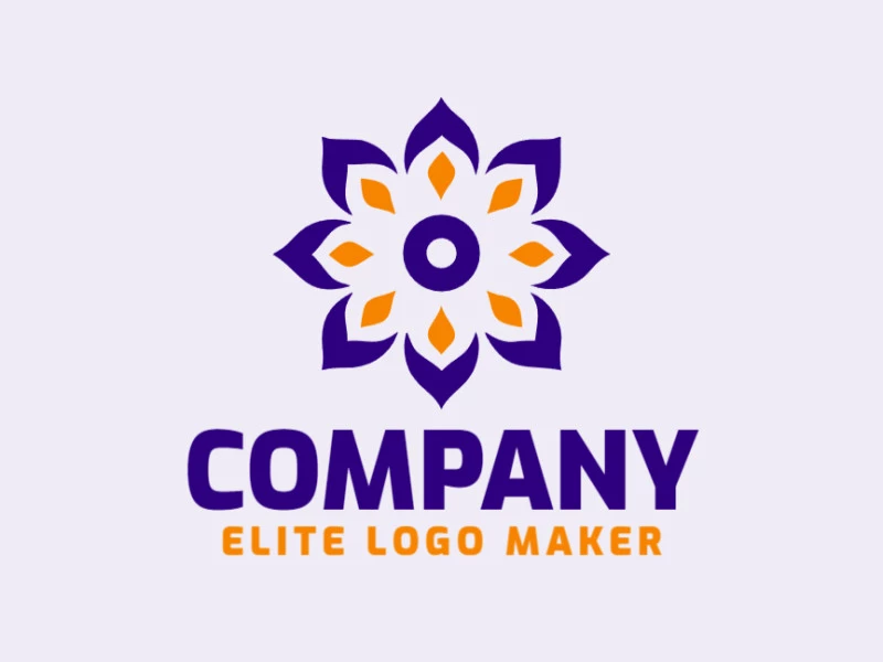 Simple logo composed of abstract shapes forming a flower with orange and dark blue colors.