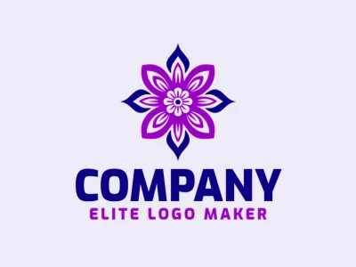 Creative logo in the shape of a flower with a memorable design and abstract style, the colors used were purple and dark blue.