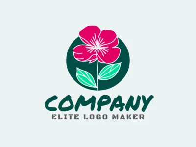 A handcrafted flower logo design that blooms with the delicate harmony of green and pink hues.