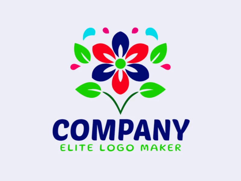 Customizable logo in the shape of a flower combined with leaves with an abstract style, the colors used were green, blue, red, and pink.