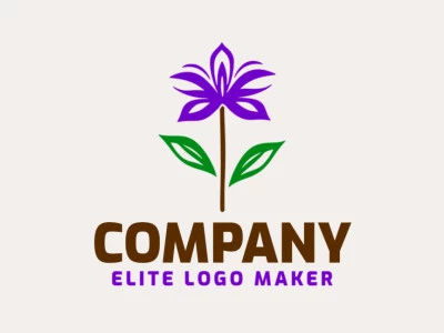 A minimalist design with a brown, purple, and dark green flower and leaves, offering a serene and elegant logo.