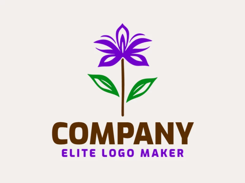 A minimalist design with a brown, purple, and dark green flower and leaves, offering a serene and elegant logo.