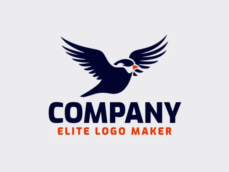 Logo template for sale in the shape of a flying bird, the colors used were orange and dark blue.