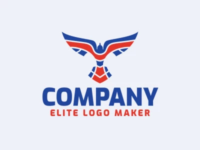 Symmetric logo created with abstract shapes forming a flying bird with blue and red colors.