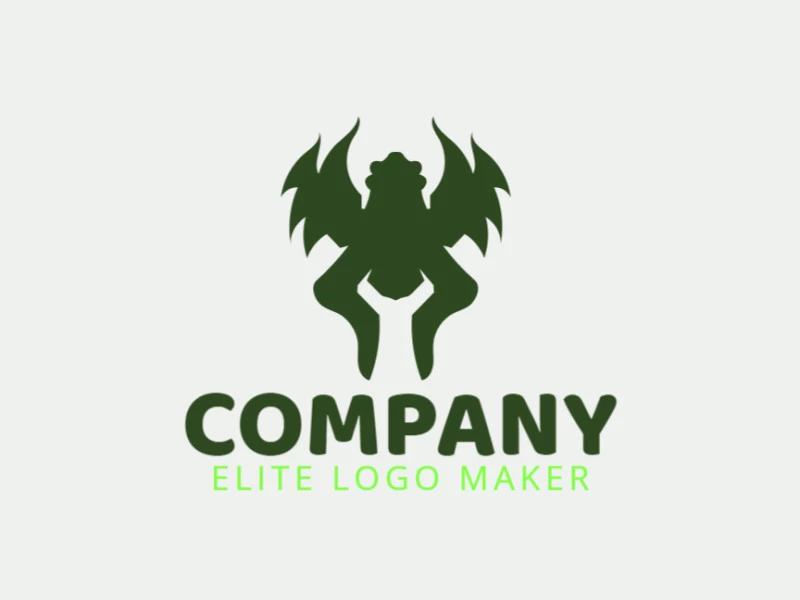 Create a logo for your company in the shape of a flying frog, with abstract style and green color.