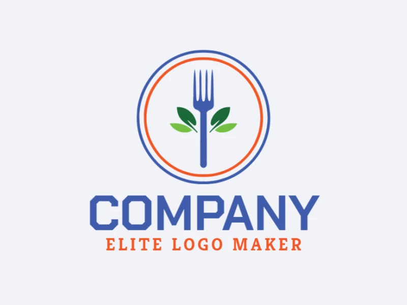 Circular logo in the shape of a fork combined with leaves, with creative design.