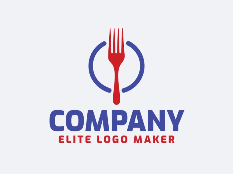 Create a logo for your company in the shape of a fork with minimalist style with blue and red colors.