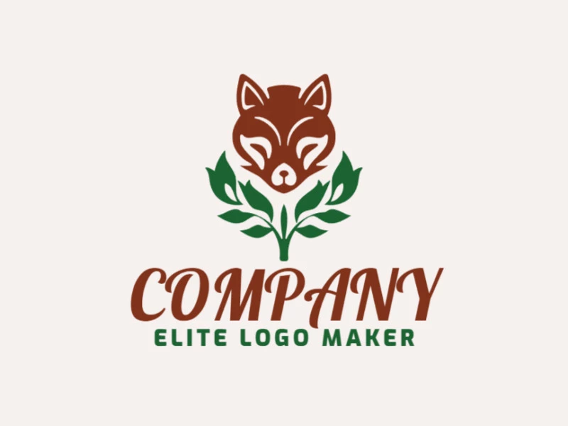 Create a logo for your company in the shape of a fox combined with leaves, with an ornamental style with green and brown colors.