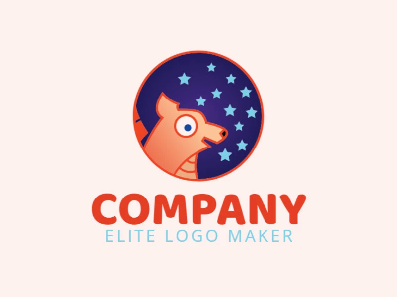 Circular logo consisting of a fox combined with stars with orange and blue colors.