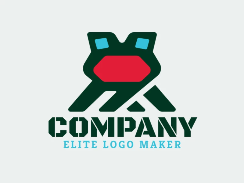 Abstract logo design in the shape of a frog's head composed of stylized forms with green, red, and blue colors.