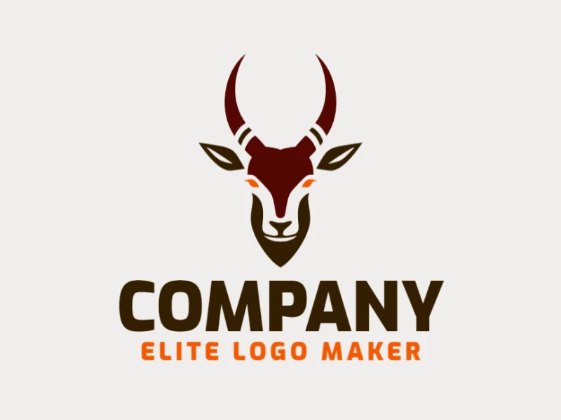 Creative logo in the shape of a gazelle with a memorable design and symmetric style, the colors used were orange and dark brown.