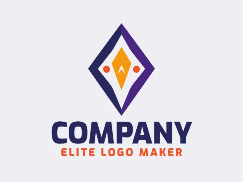 Minimalist logo with solid shapes forming a geometric bird with a refined design with orange, purple, and dark yellow colors.