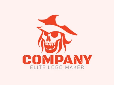 Logo available for sale in the shape of a ghost pirate with minimalist style and orange color.