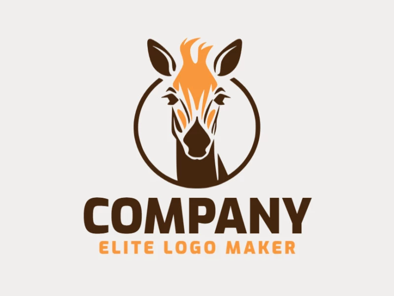 Logo available for sale in the shape of a giraffe head with minimalist design with brown and orange colors.