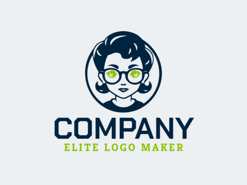 Create your online logo in the shape of a girl with customizable colors and circular style.