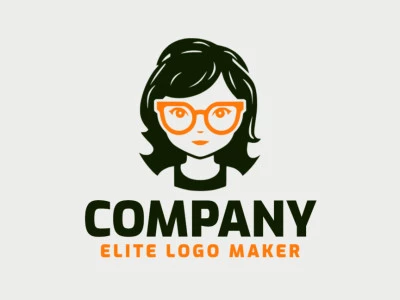 Logo available for sale in the shape of a girl with an abstract design with orange and black colors.