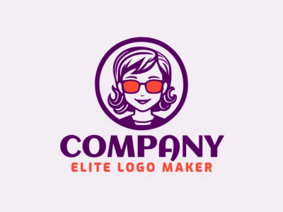 A sophisticated logo in the shape of a girl with glasses with a sleek simple style, featuring a captivating orange and purple color palette.