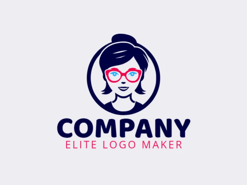 Contemporary emblem featuring a girl with glasses, exquisitely crafted with a sleek and simple aesthetic.