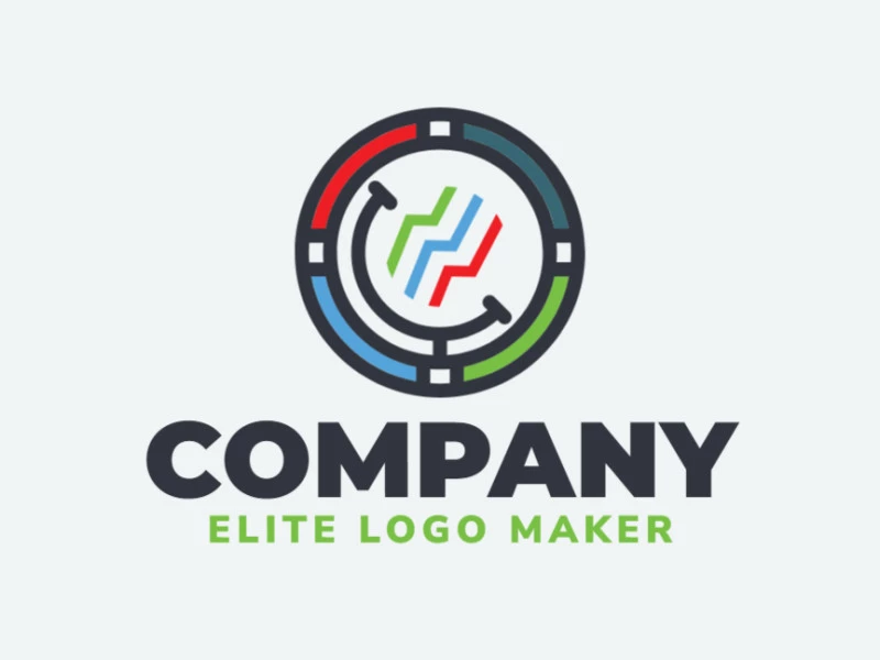 Circular logo composed of a stylized globe and three lines simulating graphs with the colors red, blue, green and black.