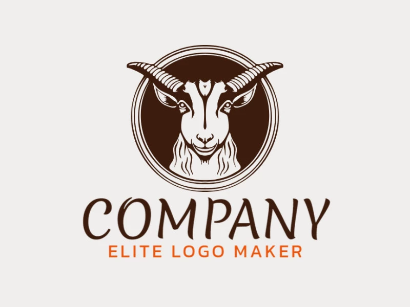 Creative logo in the shape of a goat with memorable design and circular style, the color used is brown.